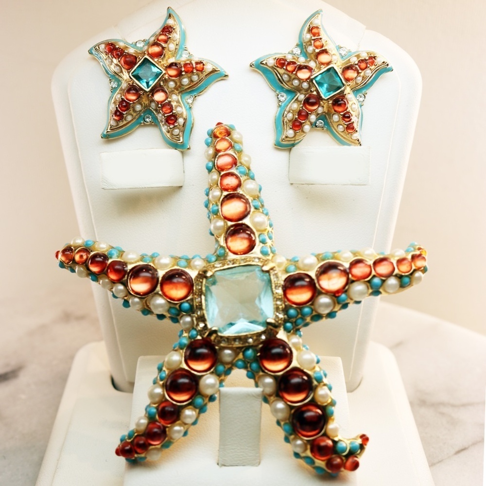 Vintage KJL Starfish Brooch & Earring Jewelry Set - Picture 8 of 12